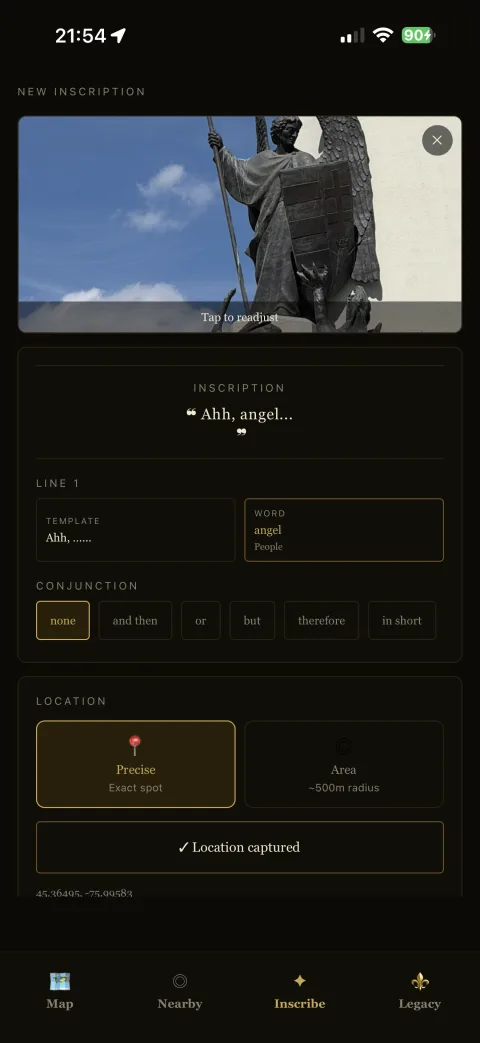 The inscription builder with a template and word slots
